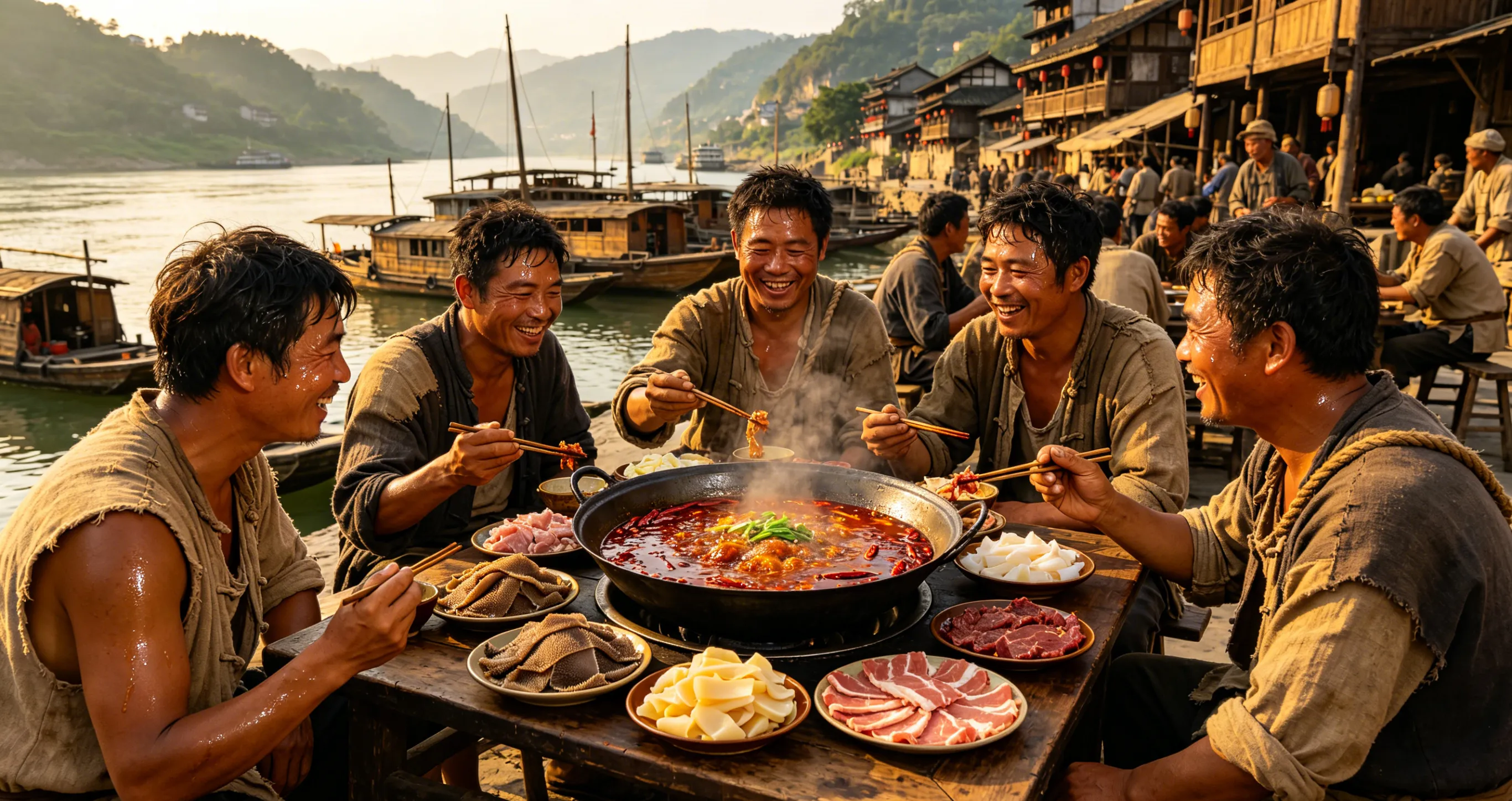 Chongqing spicy hotpot cooking - traditional butter hotpot with chili and Sichuan pepper
